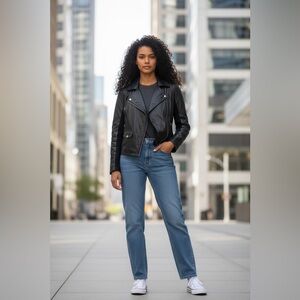 Halogen Black Leather Jacket moto Zip M